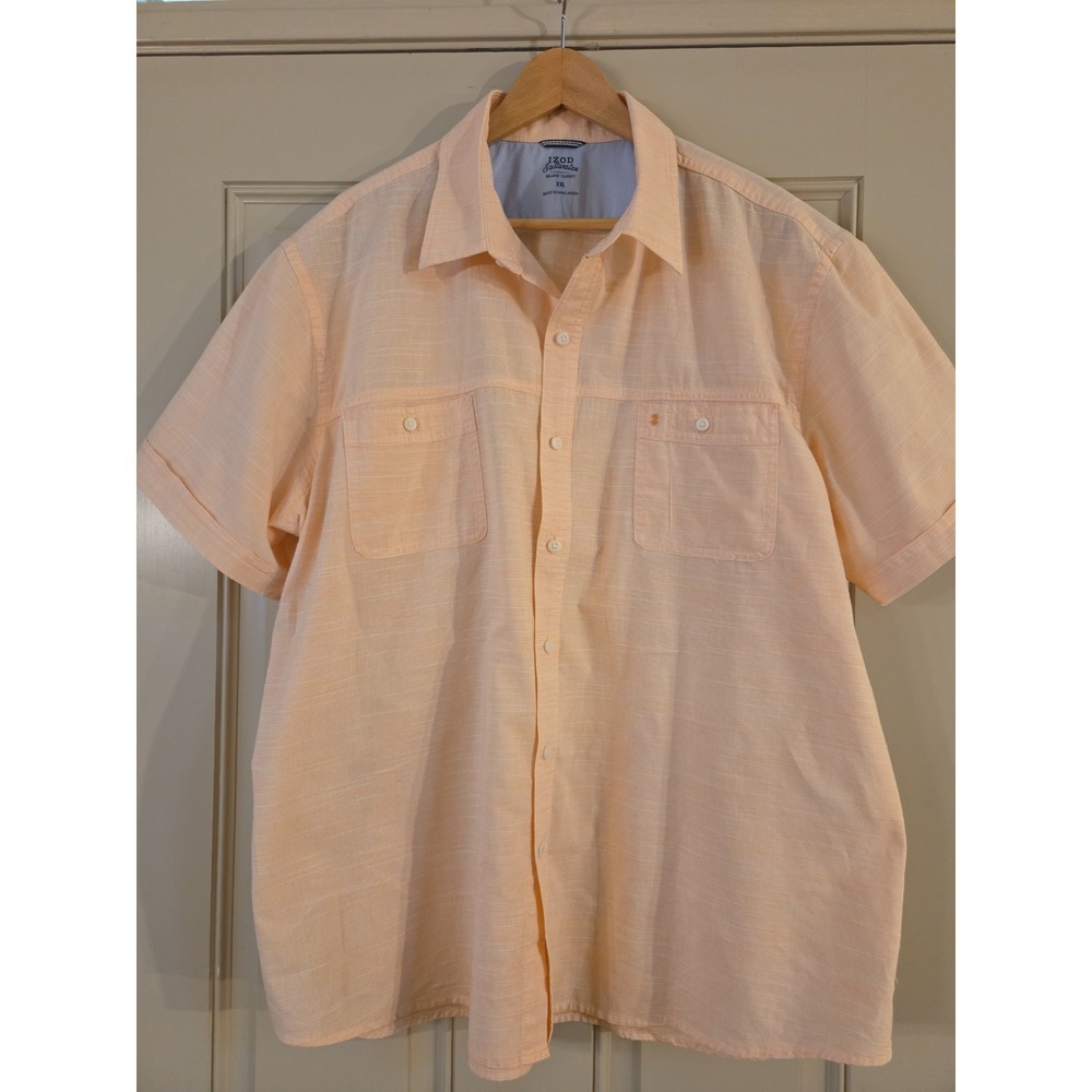IZOD Saltwater Shirt Mens XXL Peach Relaxed Classics Short Sleeve Button Up